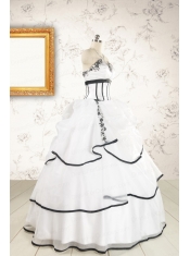 2015 Cheap Appliques and Ruffles White and Black Quinceanera Dresses