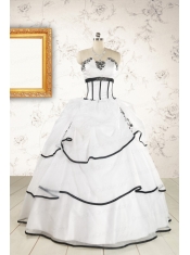 2015 Cheap Appliques and Ruffles White and Black Quinceanera Dresses