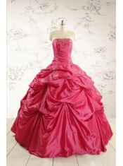 2015 Cheap Appliques Quinceanera Dresses in Hot Pink