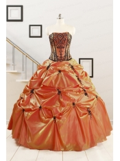 2015 Cheap Appliques Quinceanera Dresses in Orange Red and Black