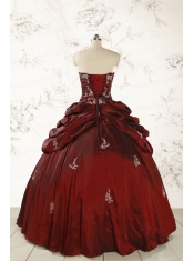 2015 Cheap Appliques Wine Red Quinceanera Dresses with Lace Up