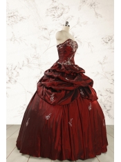 2015 Cheap Appliques Wine Red Quinceanera Dresses with Lace Up