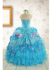 2015 Cheap Aqua Blue Appliques Quinceanera Dresses with Appliques