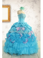 2015 Cheap Aqua Blue Appliques Quinceanera Dresses with Appliques