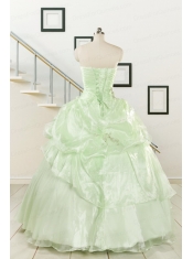 2015 Cheap Beading Strapless Yellow Green Quinceanera Gowns