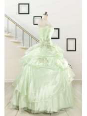 2015 Cheap Beading Strapless Yellow Green Quinceanera Gowns