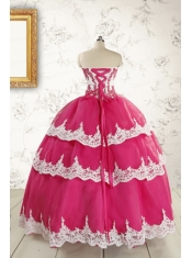 2015 Cheap Hot Pink Quinceanera Dresses with Appliques