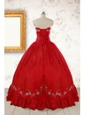 2015 Cheap Sweetheart Red Puffy Quinceanera Dresses with Embroidery