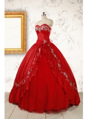 2015 Cheap Sweetheart Red Puffy Quinceanera Dresses with Embroidery