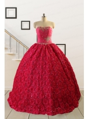 2015 Customize Special Fabric Beading Sweet 16 Dress in Coral Red