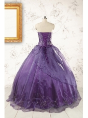 2015 Discount Purple Strapless Appliques Quinceanera Dresses