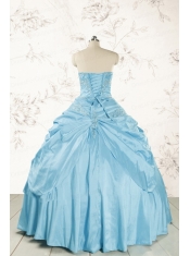 2015 Discount Strapless Appliques Sweet 15 Dress in Aqua Blue