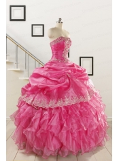 2015 Elegant Appliques and Ruffles Quinceanera Gowns in Hot Pink