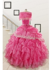 2015 Elegant Appliques and Ruffles Quinceanera Gowns in Hot Pink