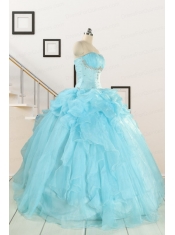 2015 Elegant Aqua Blue Quinceanera Dresses with Beading