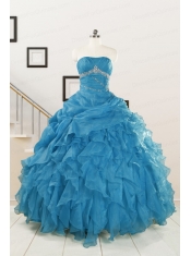 2015 Elegant Strapless Blue Quinceanera Dresses with Beading and Ruffles
