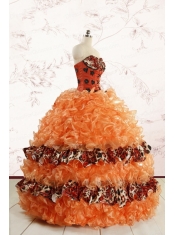 2015 Exquisite Sweetheart Leopard Quinceanera Dresses in Orange