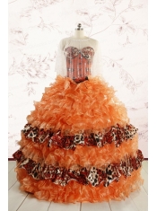 2015 Exquisite Sweetheart Leopard Quinceanera Dresses in Orange