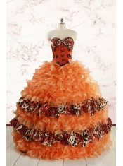 2015 Exquisite Sweetheart Leopard Quinceanera Dresses in Orange