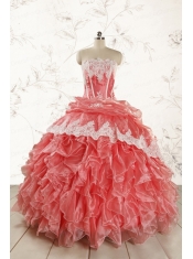 2015 Fashionable Strapless Watermelon Quinceanera Dresses