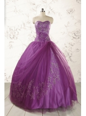 2015 Formal Sweetheart Purple Quinceanera Dresses with Appliques