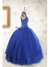 2015 HalterTop Appliques and Beading Dresses For 15 in Royal Blue