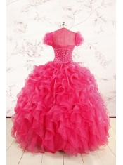 2015 Hot Pink Beading Wonderful Quinceanera Dresses