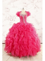 2015 Hot Pink Beading Wonderful Quinceanera Dresses