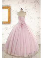 2015 Light Pink Appliques Strapless Sweet 16 Dresses with Wrap