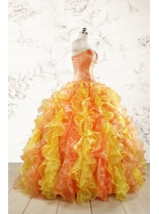 2015 Luuxurious Strapless Appliques and Ruffles Puffy Quinceanera Dresses