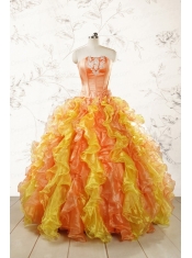 2015 Luuxurious Strapless Appliques and Ruffles Puffy Quinceanera Dresses