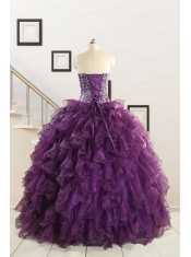 2015 Luxurious Beading and Ruffles Quinceanera Dresses in Purple