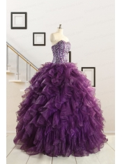 2015 Luxurious Beading and Ruffles Quinceanera Dresses in Purple