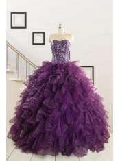 2015 Luxurious Beading and Ruffles Quinceanera Dresses in Purple