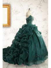 2015 Luxurious Dark Green Sweet 16 Dresses with Beading