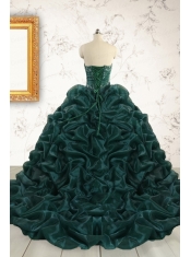 2015 Luxurious Dark Green Sweet 16 Dresses with Beading