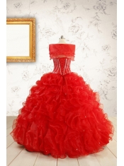 2015 Luxurious Sweetheart Beading Red Quinceanera Dresses