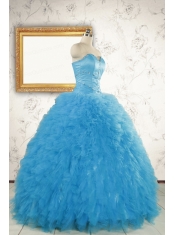2015 Most Popular Baby Blue Quinceanera Dresses with Beading