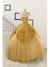 2015 Most Popular Sweetheart Sequined Quinceanera Dresses in Gold