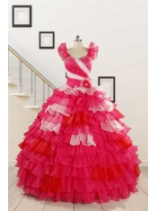 2015 Multi Color Hand Made FlowerQuinceanera Dress with One Shoulder
