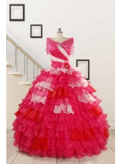 2015 Multi Color Hand Made FlowerQuinceanera Dress with One Shoulder
