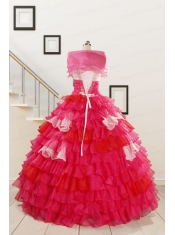 2015 Multi Color Hand Made FlowerQuinceanera Dress with One Shoulder