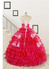 2015 Multi Color Hand Made FlowerQuinceanera Dress with One Shoulder