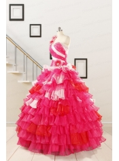 2015 Multi Color Hand Made FlowerQuinceanera Dress with One Shoulder