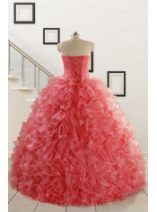 2015 New Arrival Watermelon Red Sweet 15 Dress with Beading