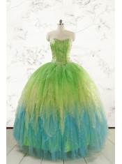 2015 New Style Beading and Ruffles Quinceanera Dresses in Multi-color