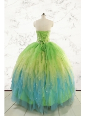 2015 New Style Beading and Ruffles Quinceanera Dresses in Multi-color