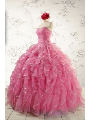 2015 New Style Rose Pink Quinceanera Dresses with  Beading