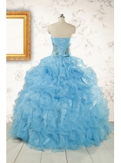 2015 New Style Ruffles Embroidery Strapless Quinceanera Dresses in Baby Blue