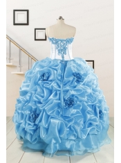 2015 New Style Sweetheart Baby Blue Quinceanera Dresses with Appliques